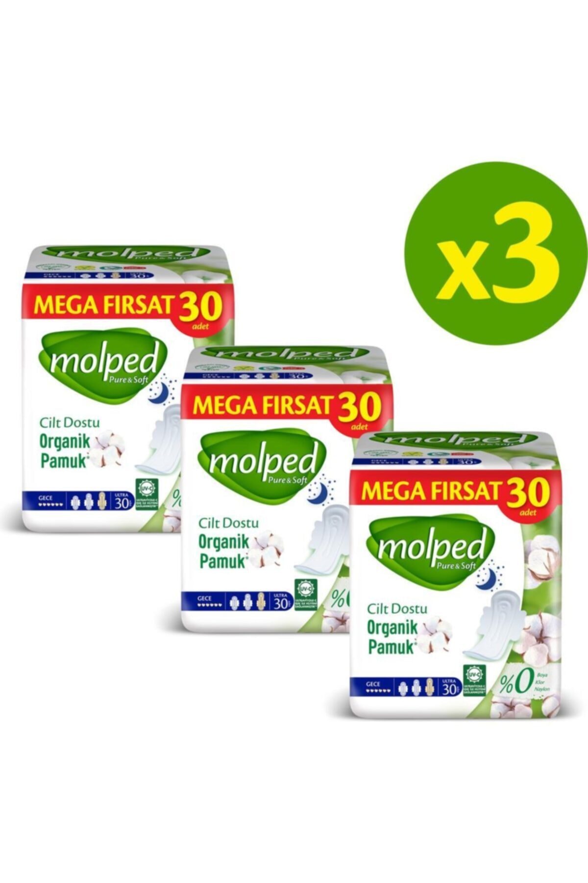 Molped Pure&soft Hijyenik Ped Gece Süper Mega Paket 90 Adet Molped Pure&soft Hijyenik Ped Gece Süper Mega Paket 90 Adet