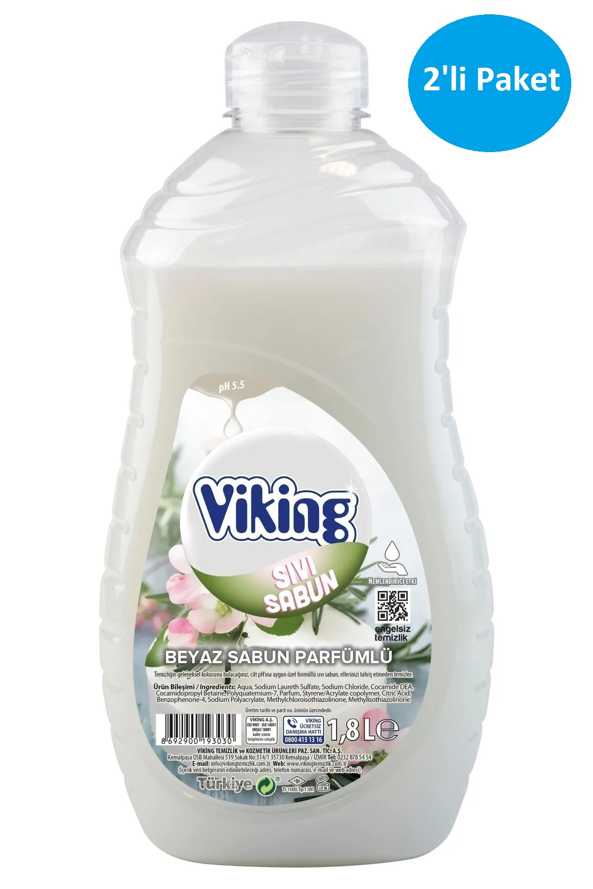 Viking Sıvı Sabun Beyaz Sabun Parfümlü 1,8 Litre 2 Adet Viking Sıvı Sabun Beyaz Sabun Parfümlü 1,8 Litre 2 Adet