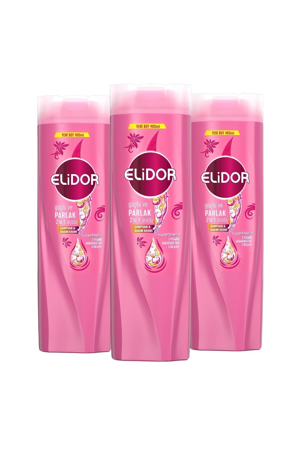 Elidor Superblend 2`si 1 Arada Şampuan ve Saç Bakım Kremi Güçlü ve Parlak 400 ML x3 Elidor Superblend 2`si 1 Arada Şampuan ve Saç Bakım Kremi Güçlü ve Parlak 400 ML x3